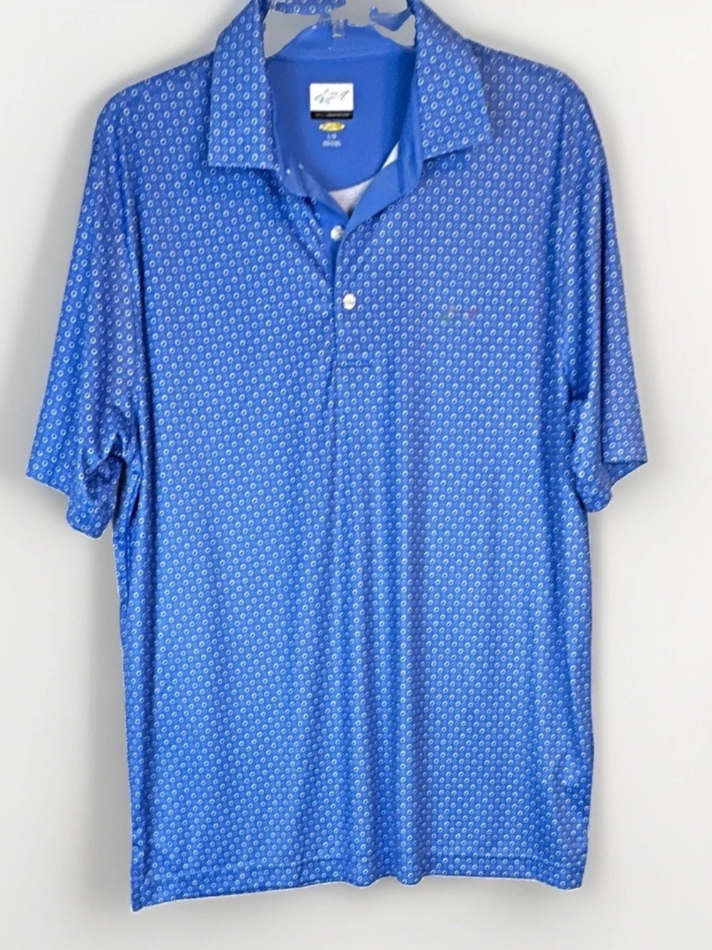Greg Norman Play Dry Men's Polo Shirt Geometric Blue Size L Short Sleeve